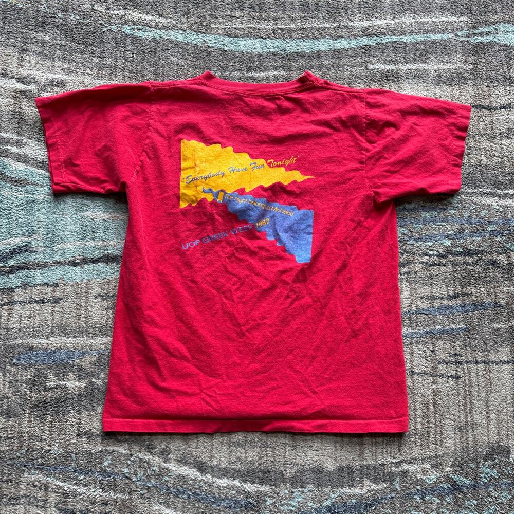 Men's Vintage 80's Michelob Ultra Red UOP Greek Week 1987 Pocket Tee Shirt Sz M